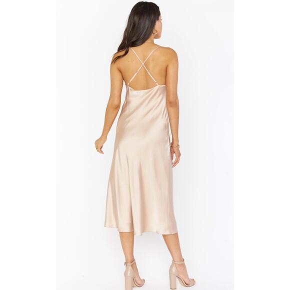 Show Me Your Mumu Verona Satin Dress Sz XS Champagne Silky Cowl Neck Midi Slip - Picture 3 of 8